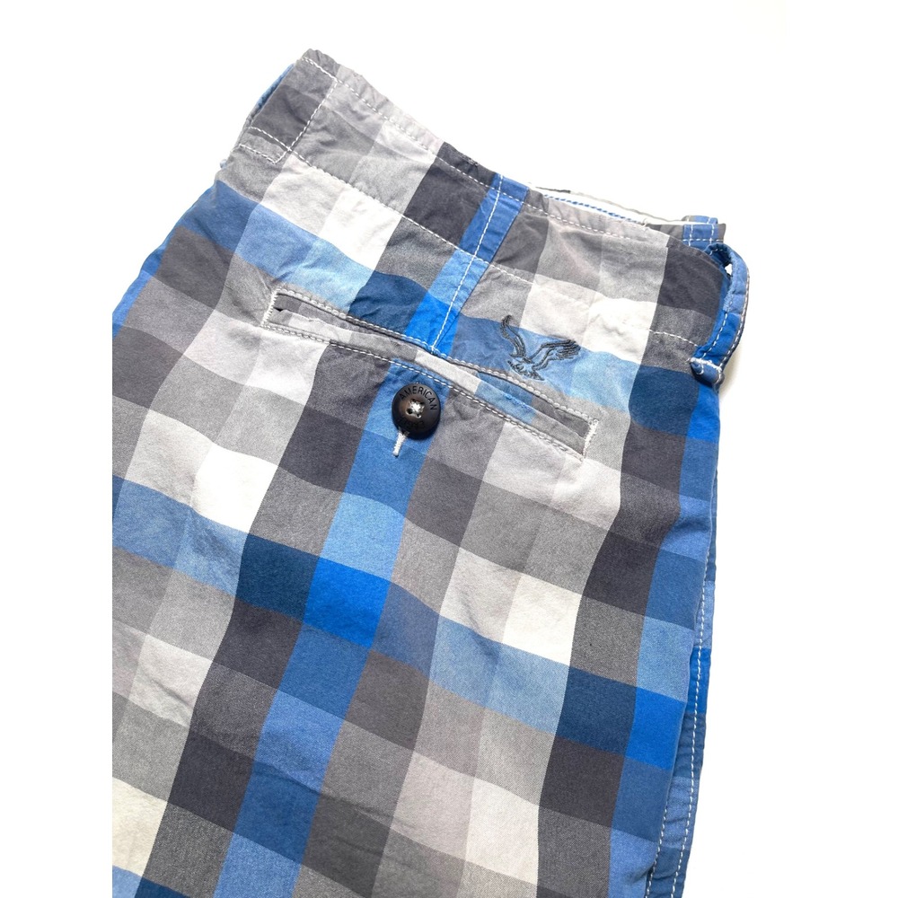 American Eagle Outfitters Mens Plaid Shorts Blue Grey Size 34 Longer Length